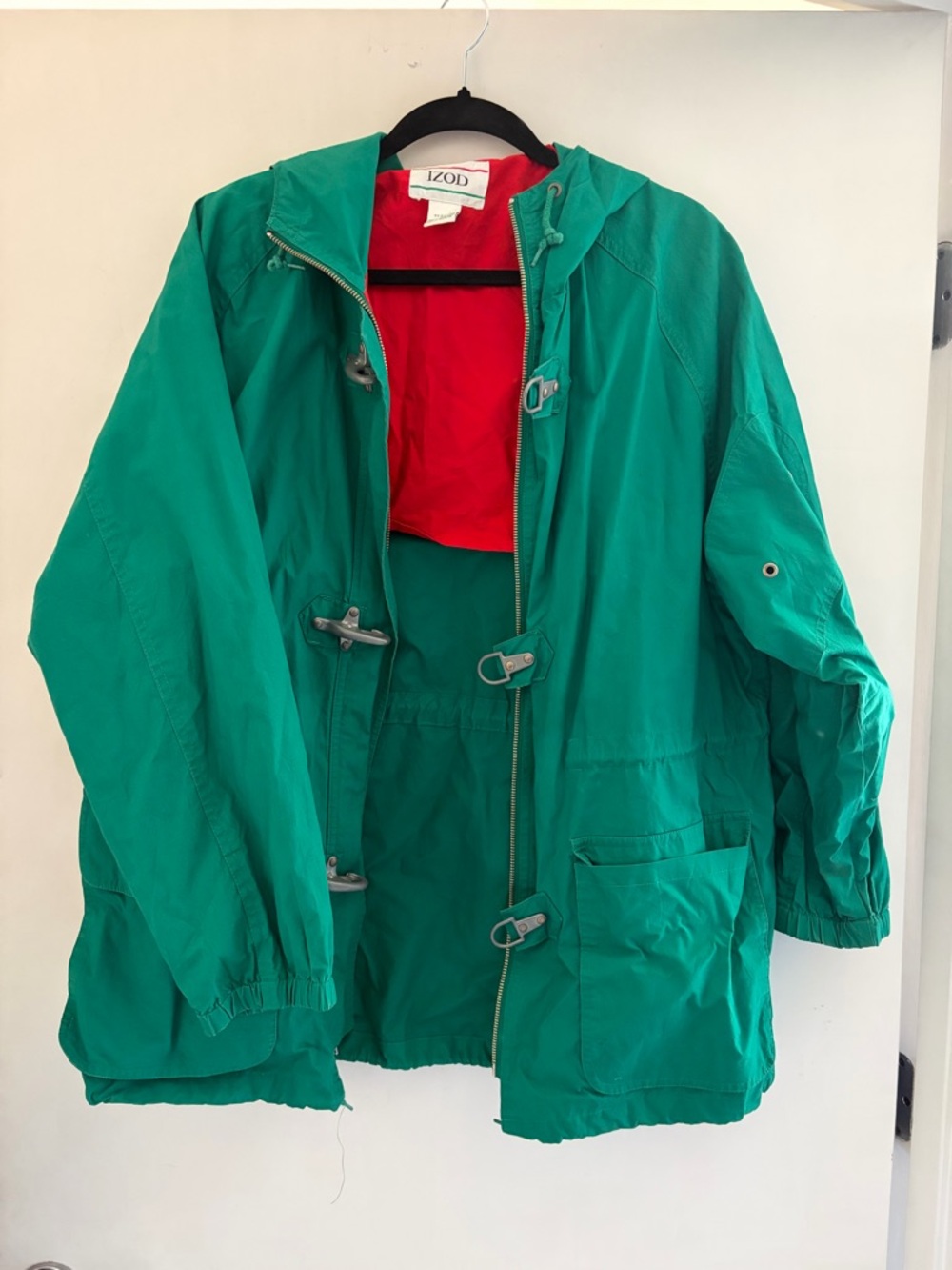 Izod Green Hooded Jacket with Red Lining